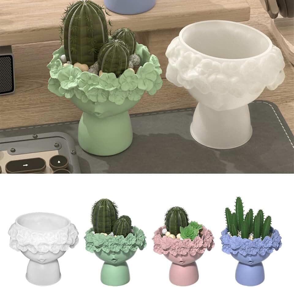 Flower Wreath Girl Concrete Flower Pot Silicone Mold Succulent Planter Pot Vase Mold Candle Jar Storage Box Plaster Epoxy Resin Cement Clay Mould