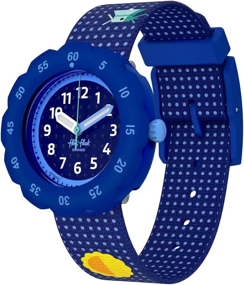 Flik Flak Boys Kids Watch Casual Blue Bio-sourced Glow in the Dark Quartz Waterproof Solar Universe