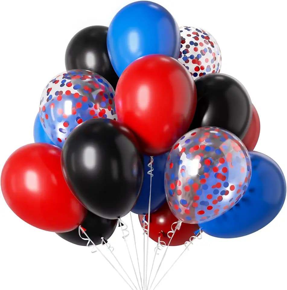 Luftballons Blau Schwarz Rot 30 Stück 12 Zoll, Schwarz Rot Blaue Luftballons Geburtstag, Helium Ballons Blau für Jungen Rote Bluey Geburtstagsdeko Baby Shower Happy Birthday Deko