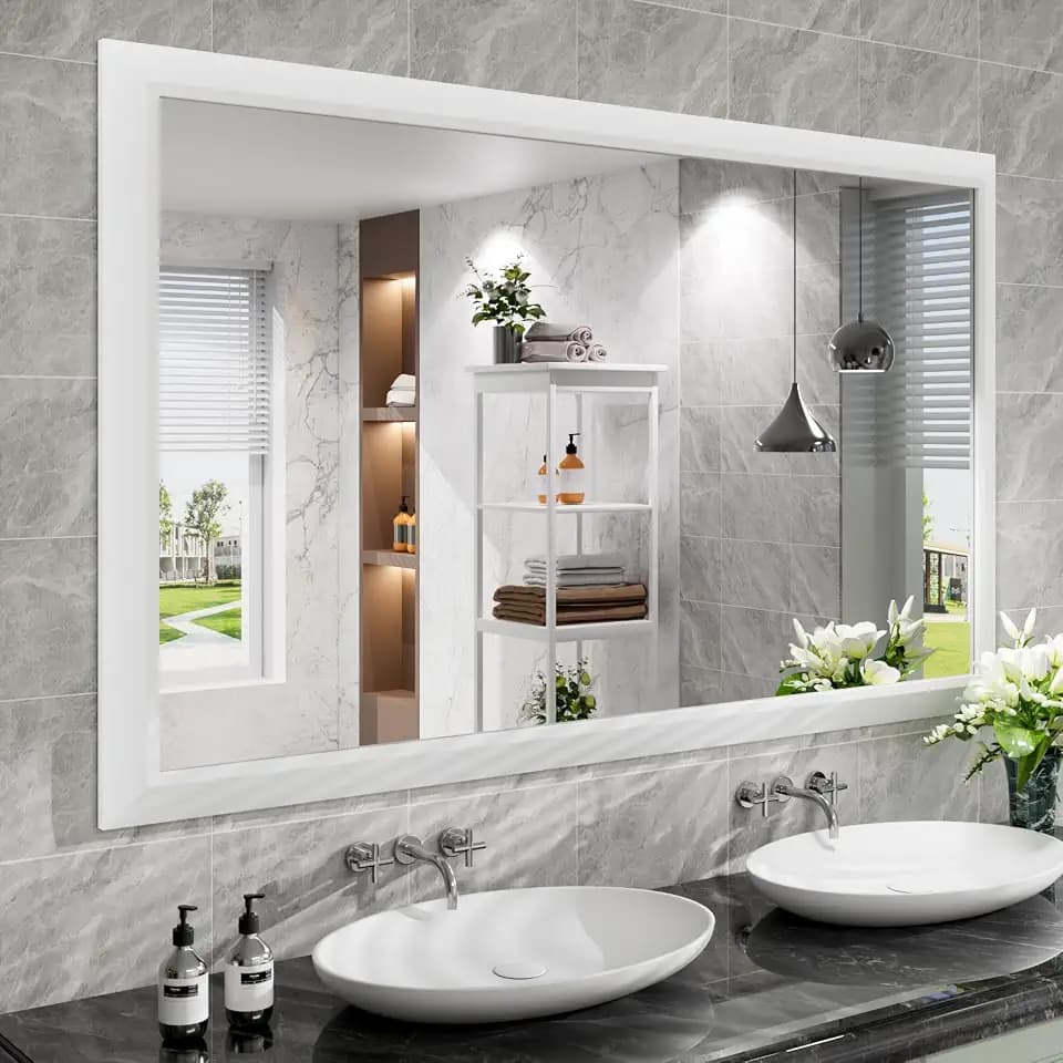 Amorho Bathroom Mirror for Wall 60x36 Inch, White Metal Framed