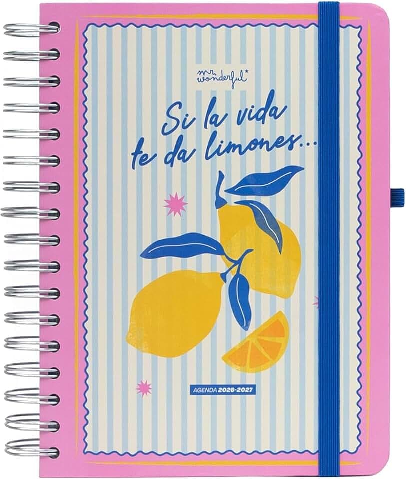 Mr. Wonderful Schülerkalender 2026-2027, mit Spiralbindung und Aufklebern, kompletter Tagesplaner, September 2026 bis August 2027, mit Extras – Wenn das Leben dir Zitronen gibt