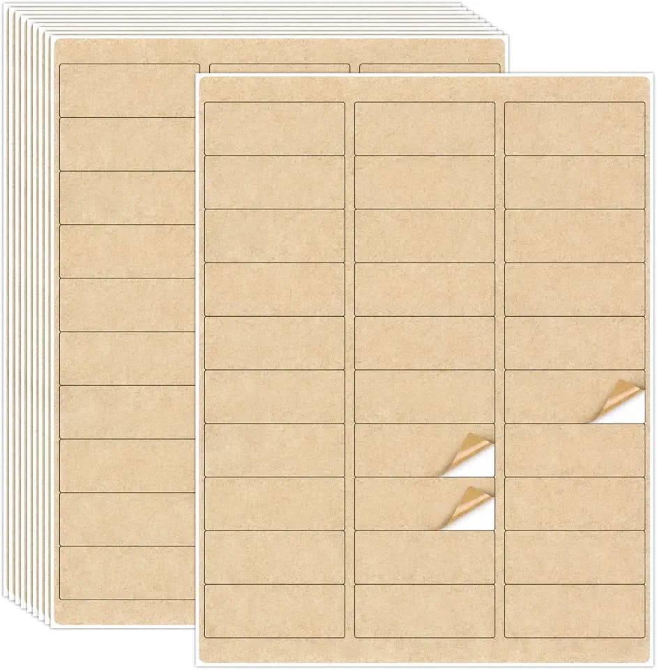 NATURALABEL Kraft Labels for Laser & Inkjet Printers, 1"x2-5/8", 50 Sheets