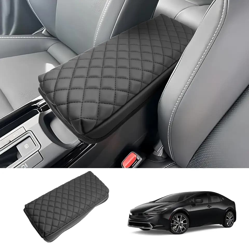 2023 2024 2025 2026 Prius Center Console Cover for Toyota Prius (LE/XLE/Limited/Nightshade Edition), Waterproof&Comfy Leather Cushion Armrest Cover 2026 2025 Prius Accessories (Leather-Padded)