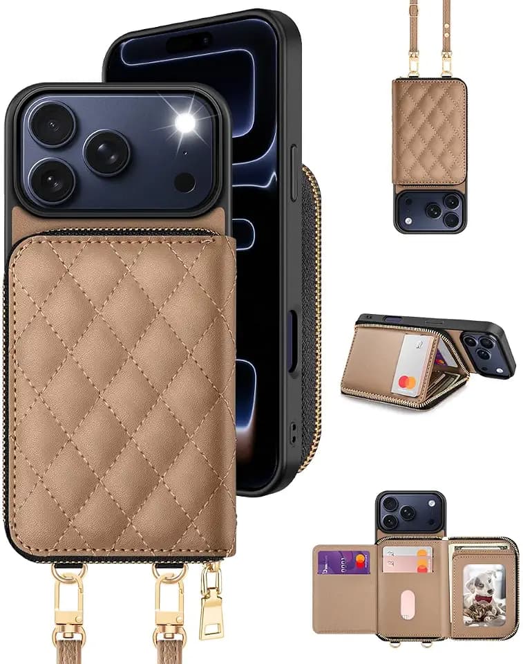 OCASE for iPhone 18 Pro/iPhone 17 Pro Crossbody Wallet Case, Khaki Argyle