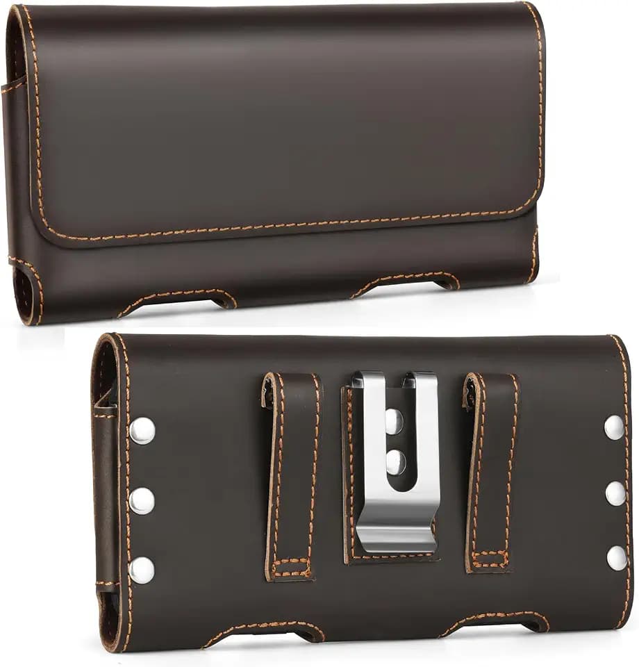 BECPLT Genuine Leather Phone Holster with Belt Clip for Galaxy S25 Ultra S24/S23/S22 Ultra 5G Note 20 Ultra Galaxy A14 5G F54 F14 M54 Moto G Play 2023 Cell Phone Pouch Holder -Dark Brown