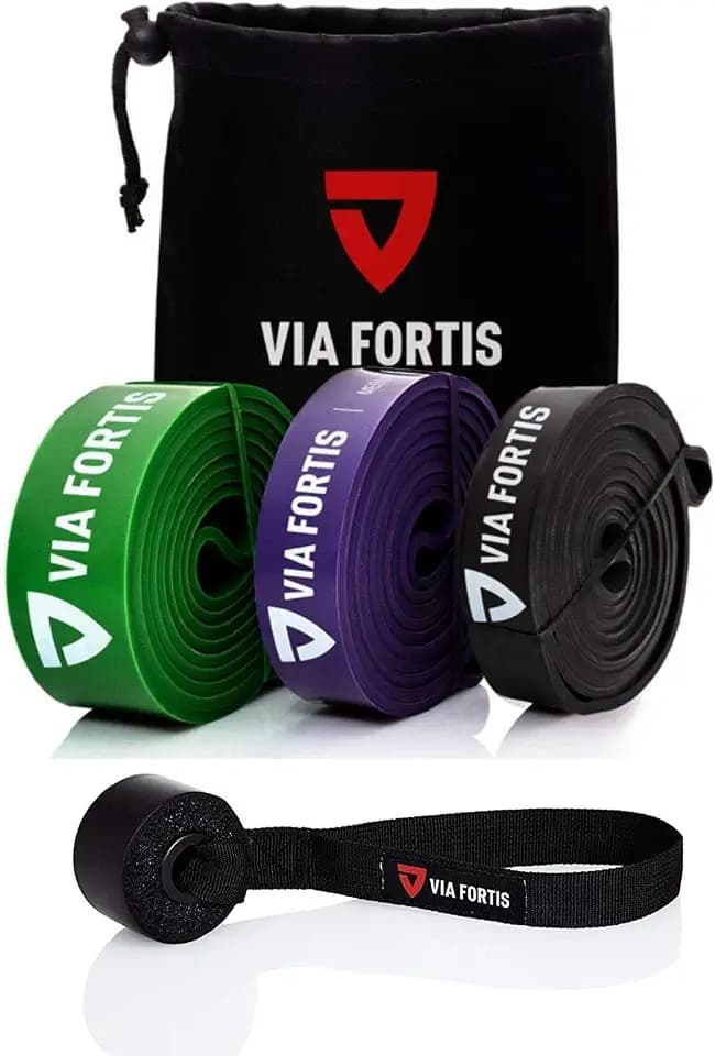 VIA FORTIS Premium Resistance Bands + Übungsanleitung und Tasche - Widerstandsbänder/Klimmzugband und Klimmzughilfe/Trainings-Bänder für Fitness & Krafttraining