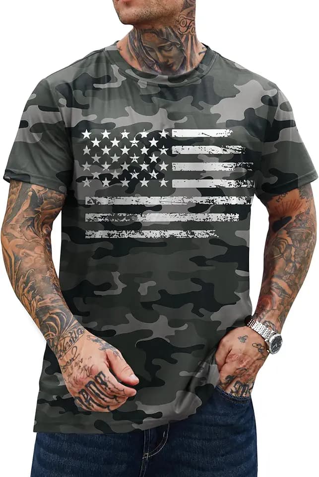 VOGSTART Men's American Flag Shirts, 4th of July 250th Anniversary USA T-Shirt(S-3XL)