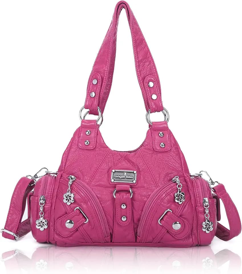 Angel Kiss Purses for Women Small Hobo Shoulder Bags Vagen Leather Multi-Pocket Tote Bag with Zipper