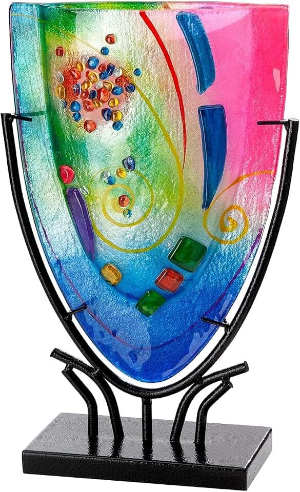 Glas Art Vase Cool aus Glas - oval - Mehrfarbig - Höhe 35cm x Breite 22cm - Nicht wasserdicht - handbemalt