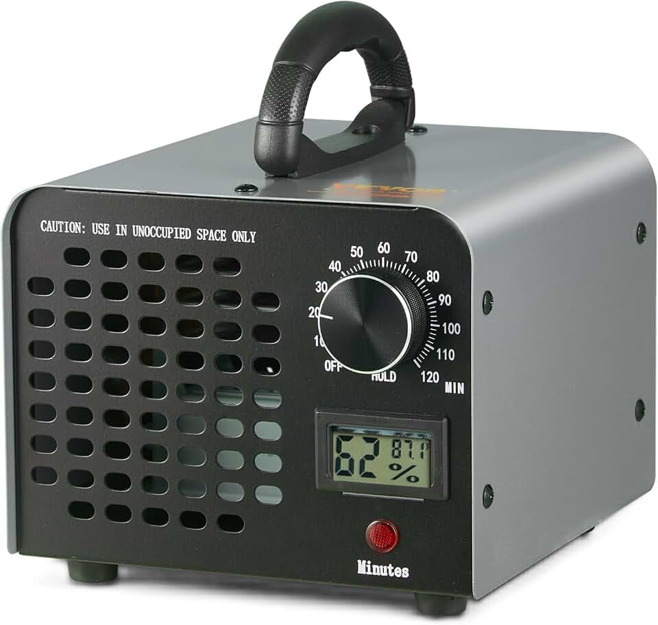 VEVOR Ozongenerator 36000mg/h Ozonisator 115W Luftreiniger 300㎡ Ozongerät Bausanierung 0-120-Minuten-Timer Desodorierer Ozone Generator Luftfeuchtigkeitsanzeige Intelligente Überwachung des Raumklimas