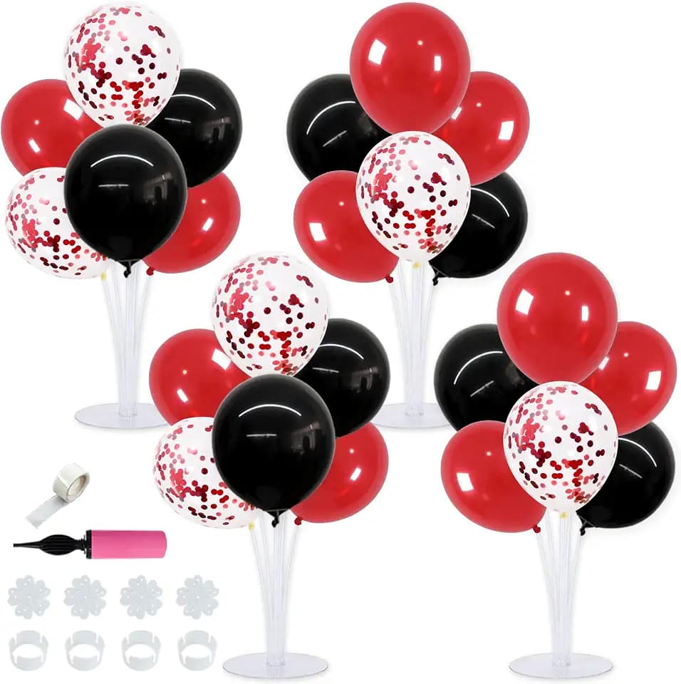 TONIFUL 4 Set Red Black Balloon Stand Balloon Centerpieces for Table Decor