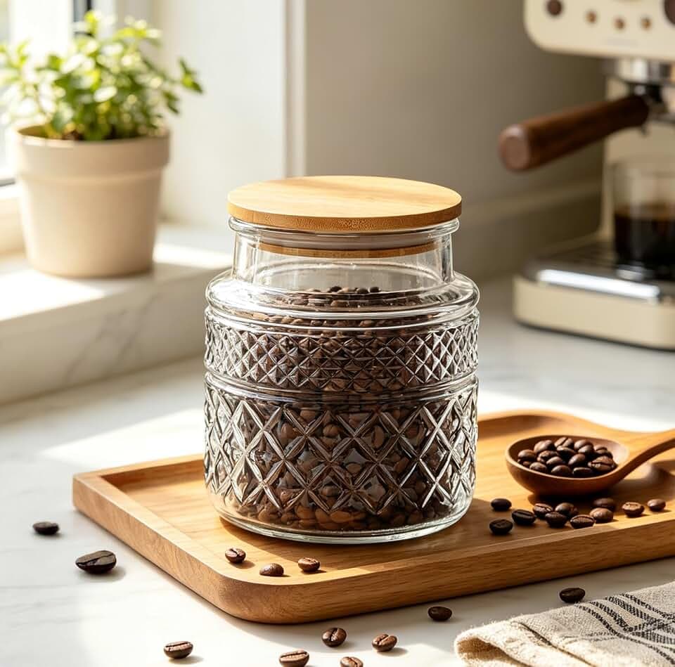 38 FL OZ Vintage Glass Storage Jars with Airtight Bamboo Lid Round