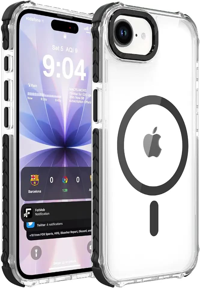 DEERLAMN Strong Magnetic Case for iPhone 16E/iPhone 17E, Clear Black