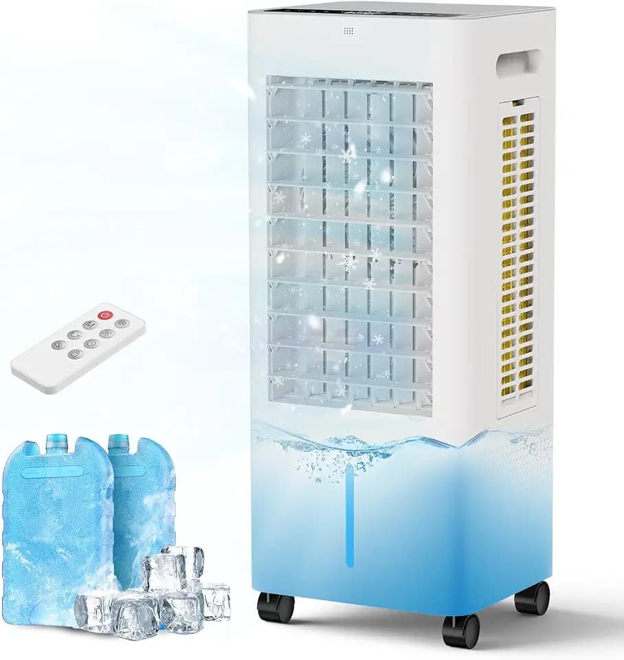 PNTCK 3 IN 1 Air Cooler Fans with Ice Packs,3 Speeds, 4 Modes, Oscillating & 12H Timer, Swamp Coolers for Home Office
