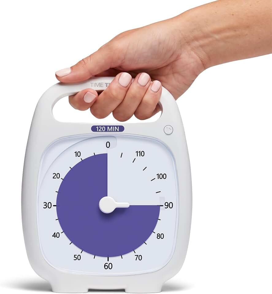 TIME TIMER PLUS 120-Minuten Visueller Analog Timer Uhr - Optionaler Aktustischer Alarm (Lautstärkeregler) Kein lautes Ticken; Zeitmanagement-Tool (Weiß)