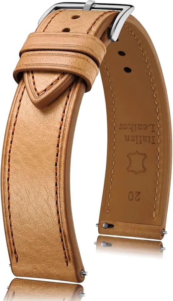 Getalia Italian leather Watch Band Tuscany Natural Vegetable-Tanned Full Grain Genuine Leather,18mm 19mm 20mm 21mm 22mm Quick Release Replacement Watch Straps for Men and Women Thin and Soft