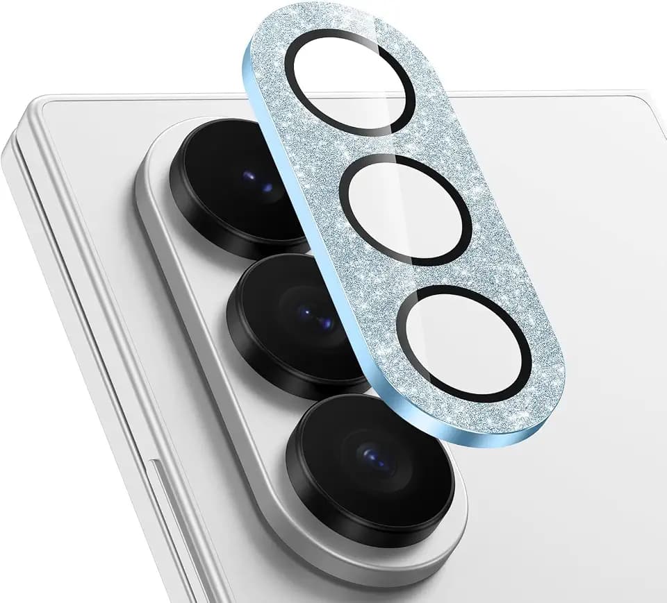 Casetego for Galaxy Z Fold 8 Ultra Camera Lens Protector,[Upgraded Glitter Design],[Strong Adhesion],Completely Shiny 9H Tempered Glass Lens with Metal Accessories Camera Protection for Women,Blink Blue