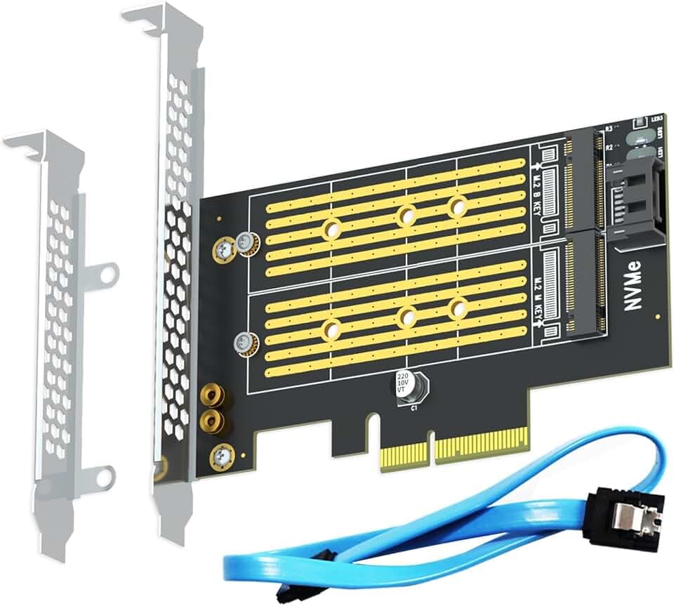 GLOTRENDS PA12 Dual M.2 SSD PCIe X4 Adapter für eine M.2 NVMe SSD und eine M.2 SATA SSD, unterstützt PCIe 4.0 SSD und OS Boot von M.2 NVMe SSD