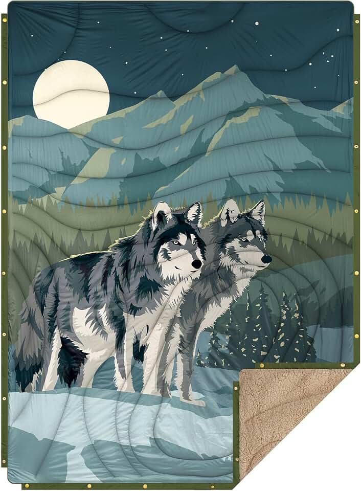 Large Camping Blanket with Sherpa Lining 78"x 56"