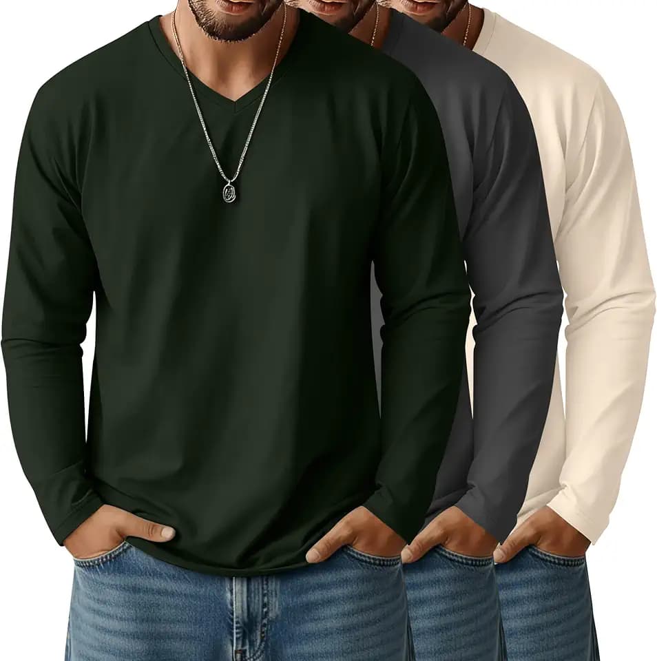 Ficerd 3 Pack Men's Big and Tall Long Sleeve Cotton Shirts