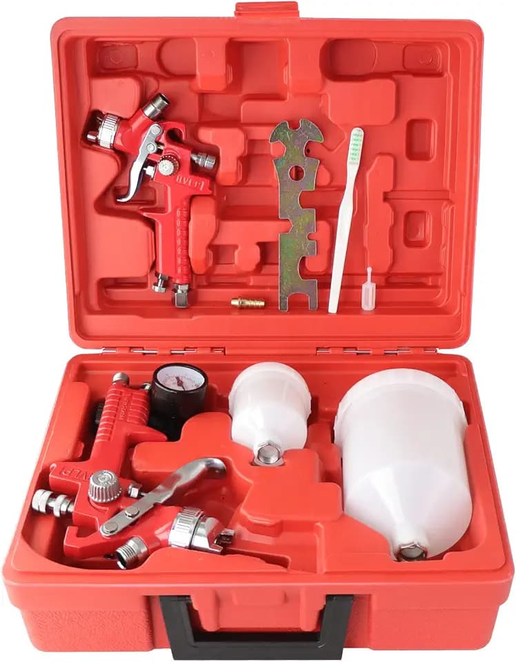 HVLP Lackierpistole Set 2er – Auto Spritzpistole mit 0,8 mm & 1,4 mm Düsen, 125 ml & 600 ml Farbbecher, Farbsprühpistole für Autolack, Möbel, DIY Lackieren