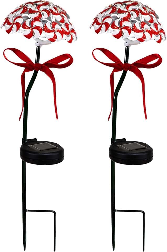Alpine Corporation 20" Tall Outdoor Solar Candy Cane Lawn Stakes with LED Lights, Set of 2 Outdoor Christmas Holiday Decor, Red and White