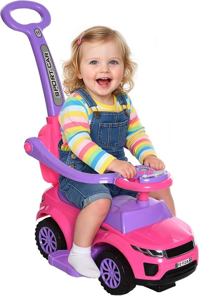 Aosom 3 in 1 Push Cars for Toddlers with Horn Music for 18-36 Months Pink