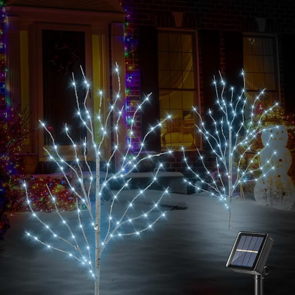 BeHiller Birch Tree Lights for Christmas Decorations Outdoor,3FT 140LED Birch Tree with Indoor&Outdoor Christmas Gift Use,Artificial,8Modes,Solar Fairy Lights for Home/Wedding/Christmas (Cool White)