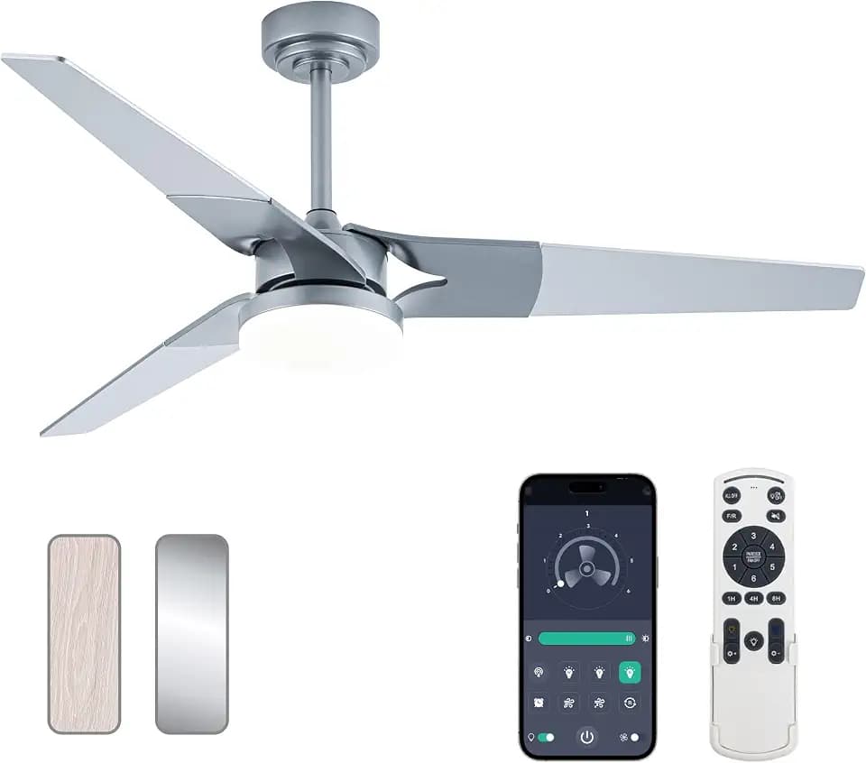 Ceiling Fan with Lights and Remote, Silver 52 In