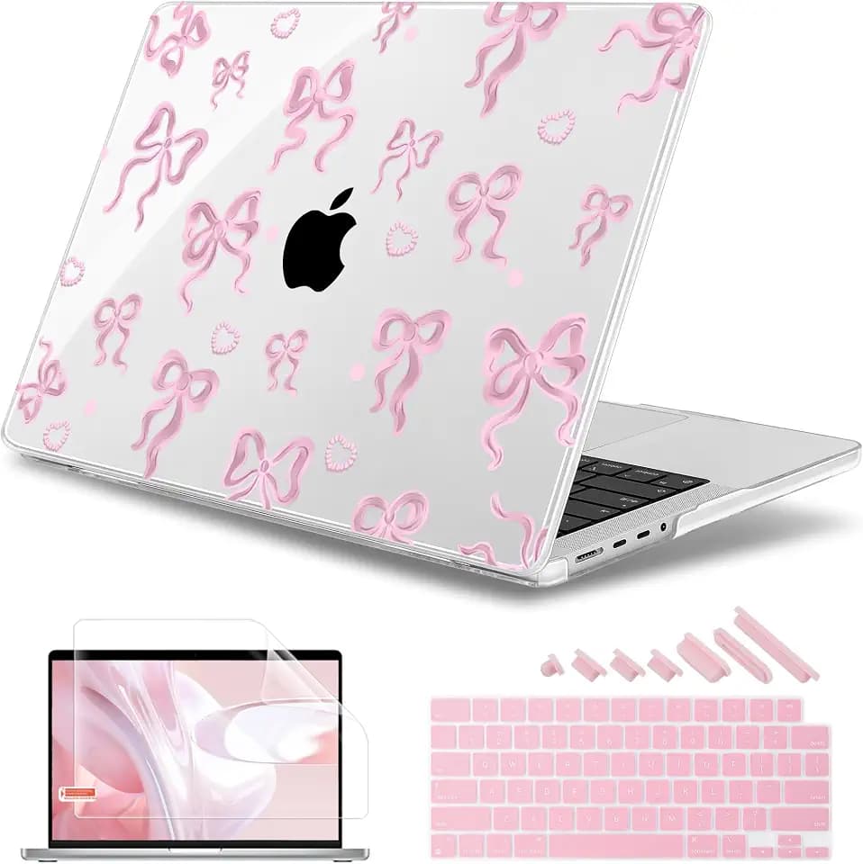May Chen for MacBook Pro 16 inch Case M1 M2 M3 M4 M5 Pro/Max with Liquid Retina XDR, Release 2021-2025 2026 A3429 A3428, Anti-Drop Plastic Hard Shell with Keyboard Cover, Heart Bow