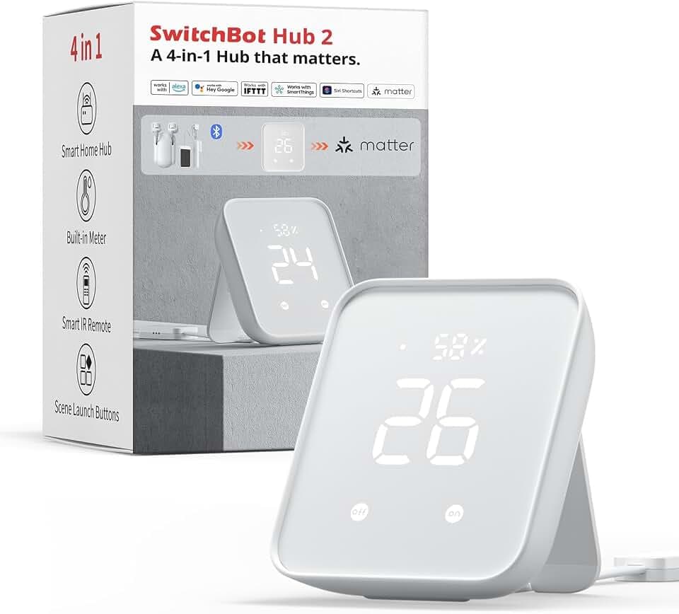 SwitchBot Hub 2, WLAN Thermometer Hygrometer, Smart IR Fernbedienung, Klimaanlagensteuerung, verbindet SwitchBot mit WLAN (unterstützt 2,4 GHz), kompatibel mit Alexa, Google Assistant, Siri, Matter