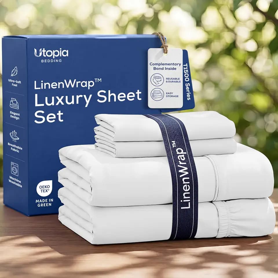 Luxury T1500 King Sheet Set with LinenWrap 4 Piece Soft Sheets - White