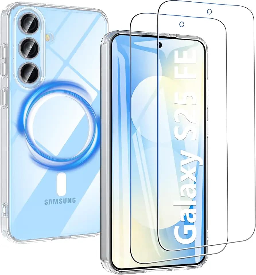 BESINPO for Samsung Galaxy S25 FE Case, Military Grade Drop Protection Phone Case with 2 S25 FE Screen Protectors, Magnetic Wireless Charging Supported, Shockproof Slim S25 FE Cell Phone Cover, Clear