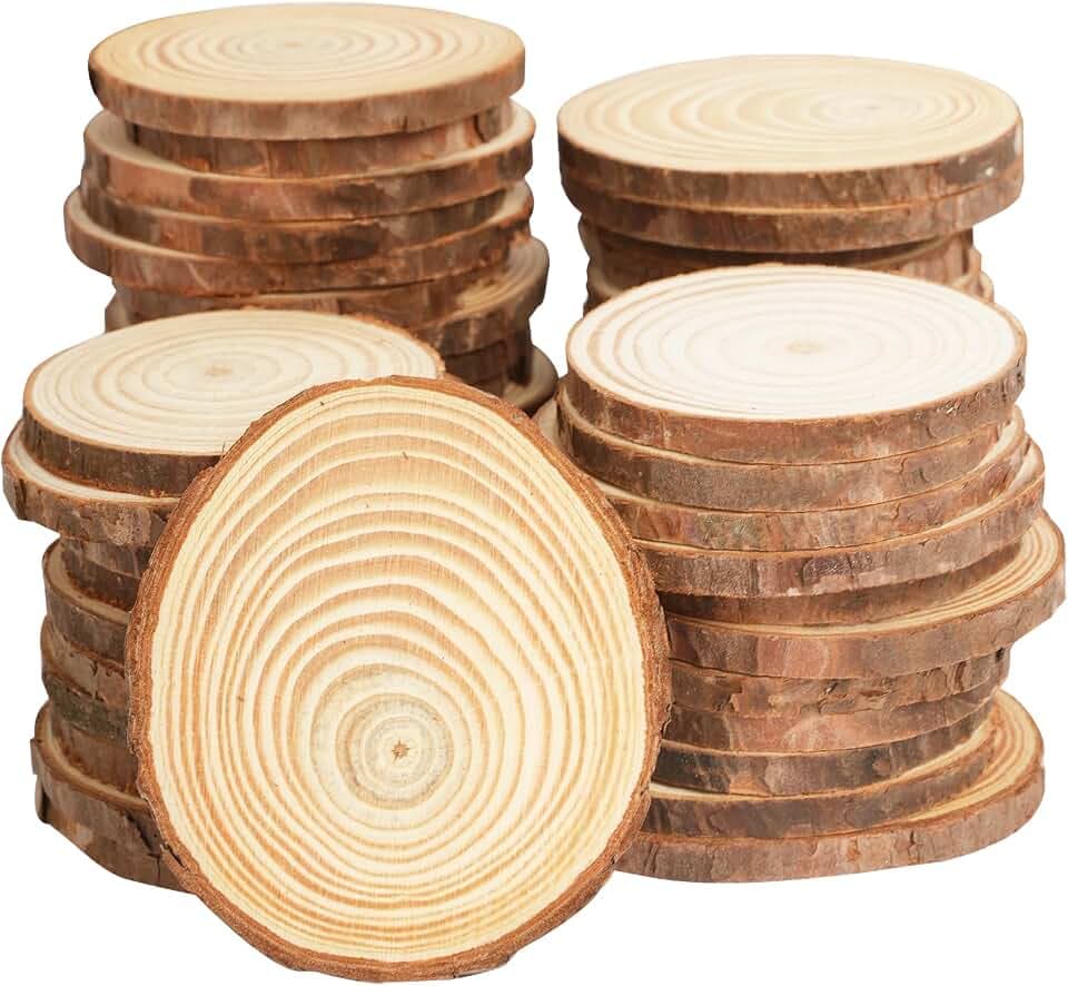 54 Stück Holzscheiben, 5-6cm Holz Log Scheiben, Baumscheiben Rund Basteln | Unvollendete Holzkreise ohne Loch, Natur Holz-Scheiben für DIY Weihnachten Dekoration Handwerk