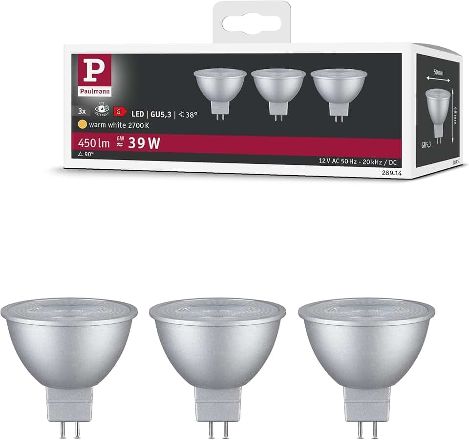 Paulmann 28914 LED Lampe Reflektor 3er Set 12V 3x450lm 36° 3x6 Watt Leuchtmittel Chrom 2700 K GU5,3