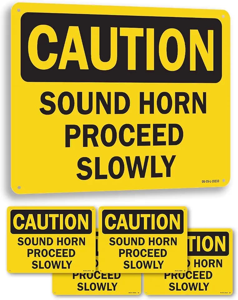 Sound Horn Proceed Slowly OSHA Caution Aluminum Sign 14 Inch x 10 Inch - 5 Pack