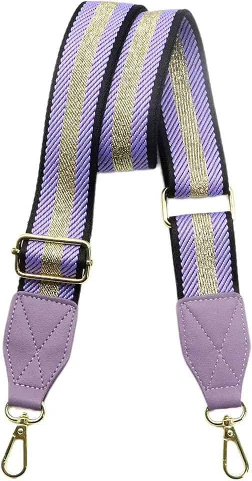 Adjustable Purse Strap With Purple Leather End - 1.5" Wide Handbags, Camera, Guitar, Phone & Crossbody Bag Replacement Shoulder Straps(Gold Hardware)
