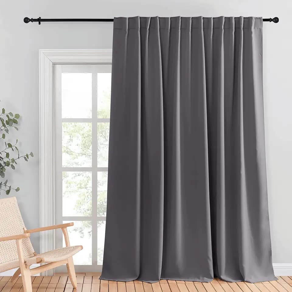NICETOWN Sliding Door Curtains Gray, Wide Thermal Blackout Patio Door Curtain Panel, Thermal Insulated Sliding Door Drape/Drapery with Rod Pocket & Back Tab for Large Window (Gray, W100 x L108, 1 PC)