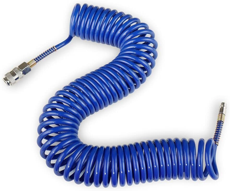CCLIFE PU Druckluft Spiralschlauch 10 m für Kompressor mit Kupplung