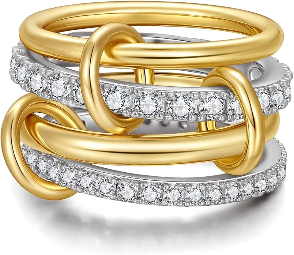 TLY Stackable Gold Rings for Women Interlocking Ring Stack Set non tarnish