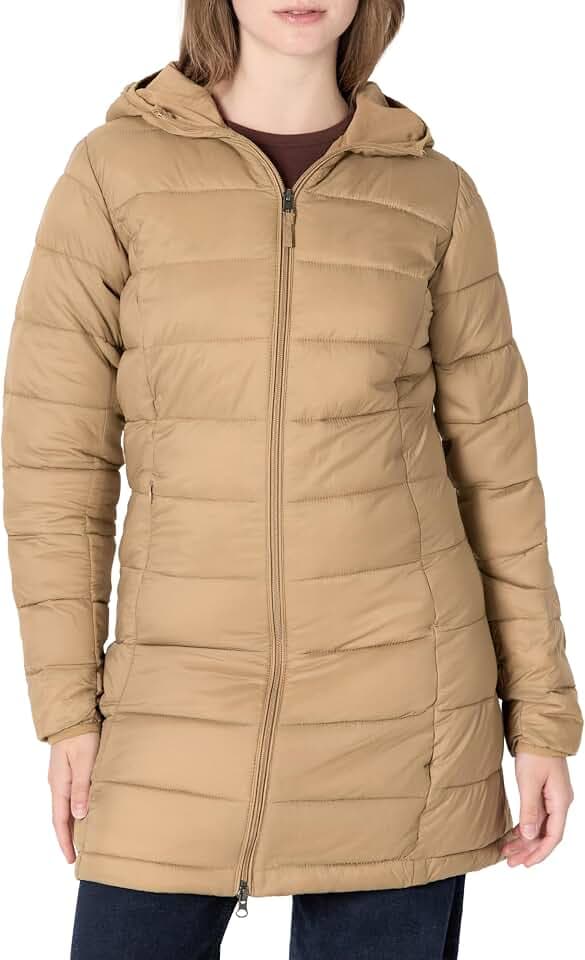 Amazon Essentials Damen Leichter, wasserabweisender, verstaubarer Puffermantel mit Kapuze (erhältlich in Übergrößen)