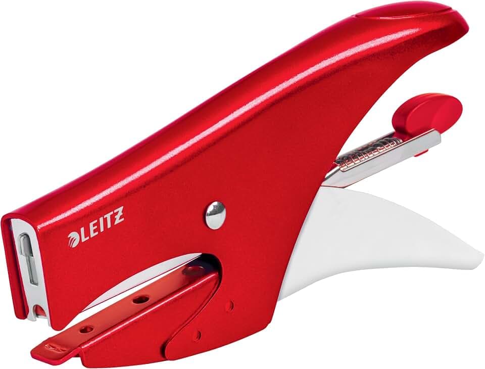 Leitz WOW Heftzange, rote Heftzange, 15 Blatt Kapazität, ergonomisches Metallgehäuse, inkl. 1000 x Nr. 8 Heftklammern, 55472026