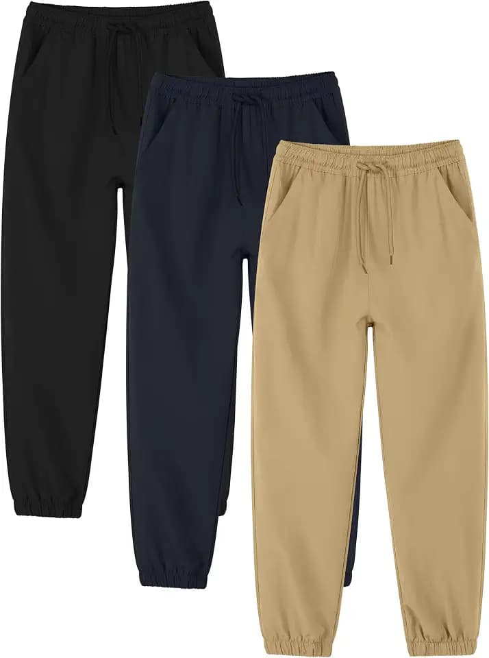 Cooraby 3 Pack Boys Pull on Jogger Pants School Uniform Pants for Kids