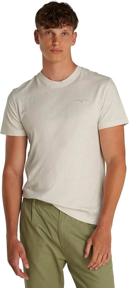 Tommy Jeans Herren T-Shirt Kurzarm Slim Linear Chest Tee mit Rundhalsausschnitt