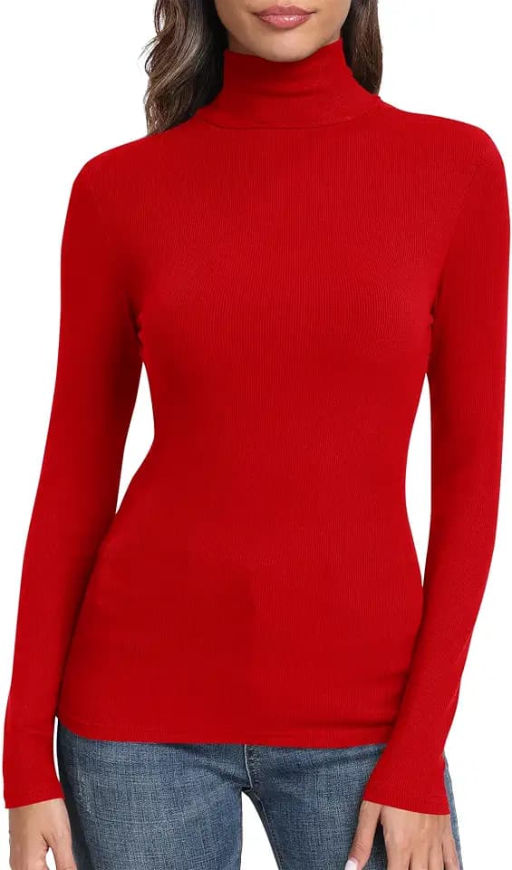 GEMBERA Womens Long Sleeve Turtle Neck Basic Slim Fitted Ribbed Knit Tops Thermal Shirts