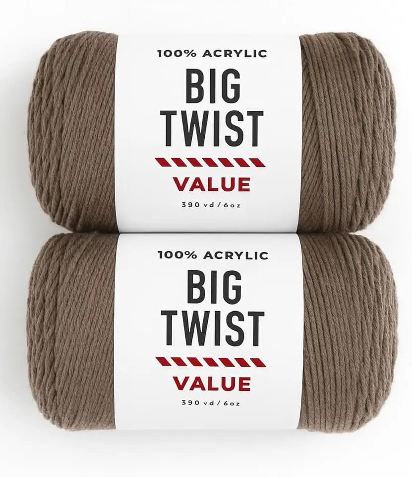 Big Twist Value Yarn 2-Pack Bundle-Taupe, 100% Acrylic, 6oz Skeins (380 yds Each)