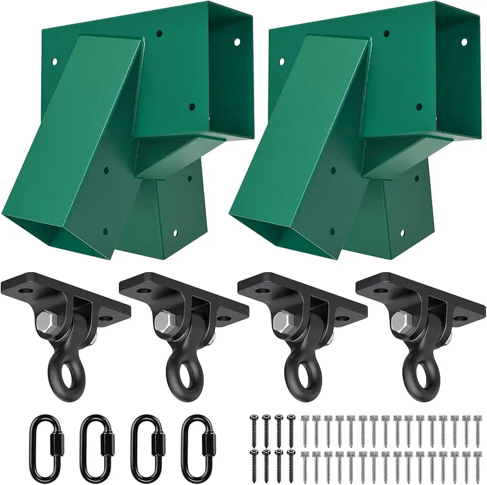 BeneLabel A-Frame Swing Set Brackets 2 Pcs Heavy Duty Swing Set Hardware with Swing Hangers & Mounting Hardware DIY Swing Set End Bracket Swing Set Kit for 4 (4x4) Legs & 1 (4x6) Beam Green