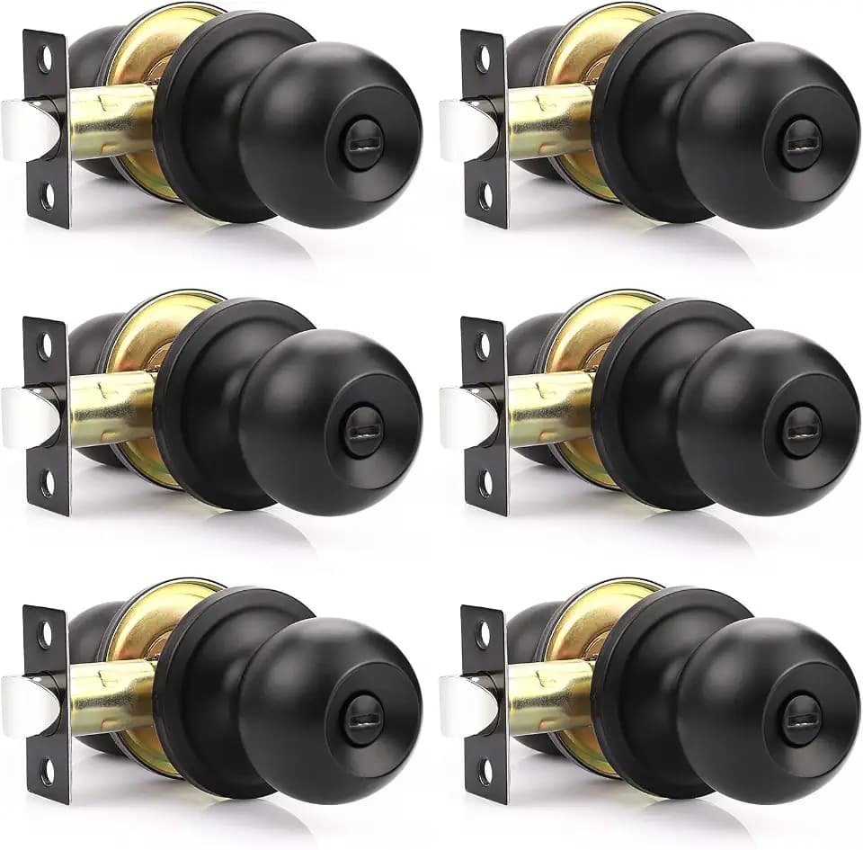 6 Pack Black Privacy Door Knob Matte Black Door Knobs Interior Bedroom Door Knobs Black Interior Privacy Door Knobs Bathroom Hardware Set Keyless Round Ball Doorknob for Indoor Bathroom Door