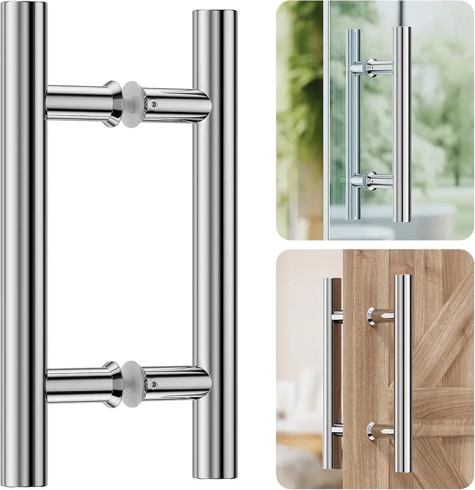 Ranbo 10" Door Pull Handle for Glass & Wood Doors, 6" CTC, Polished Chrome