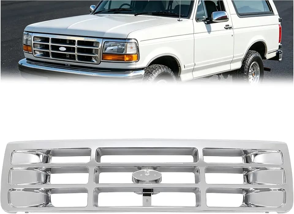 ALMULOO Grill Compatible with 1992-1996 Ford Bronco F150 F250 F350 Chrome